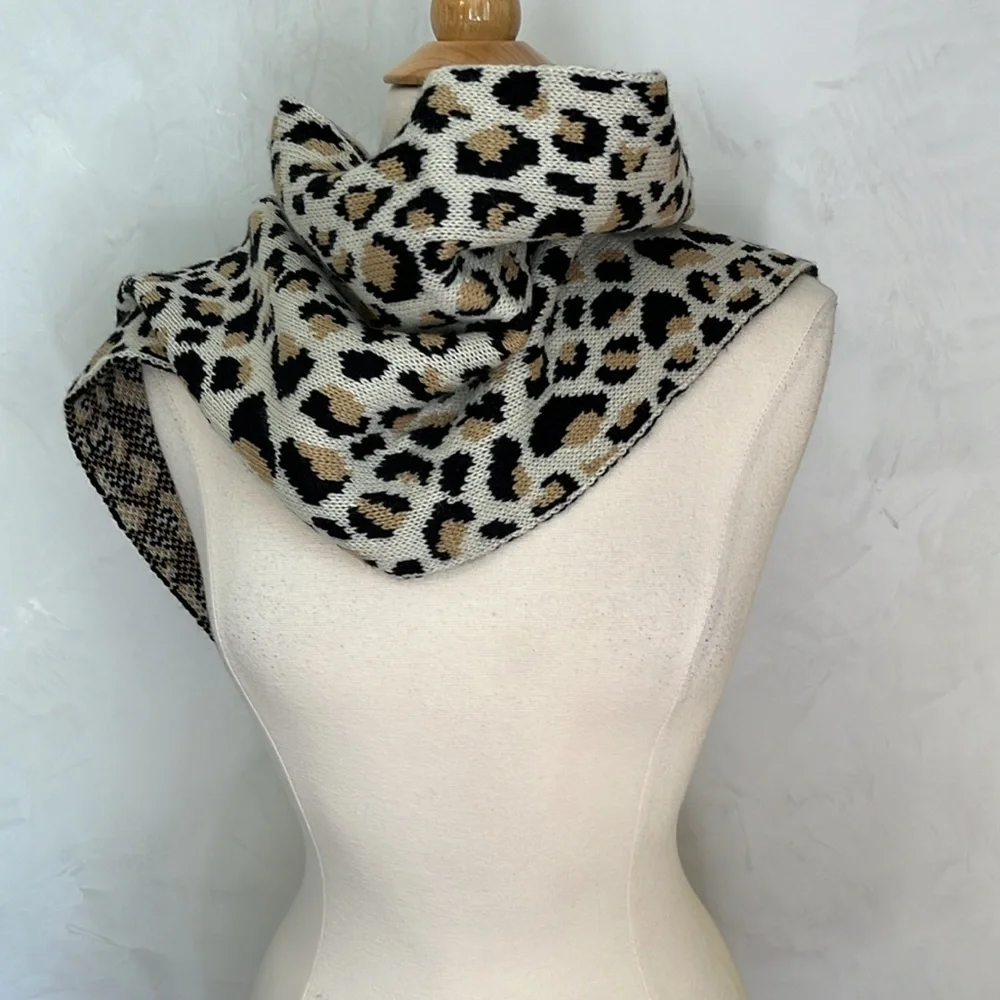 Anne Klein Animal print cream,beige & black infinity Scarf 100%Acrylic one size